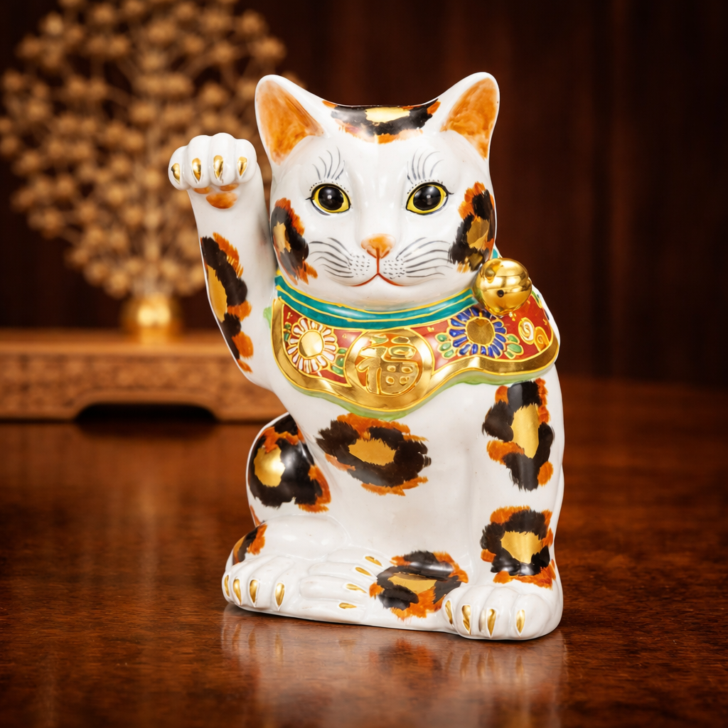 KUTANI WARE JAPANESE MANEKI NEKO (BECKONING CAT) – GOLDEN CALICO