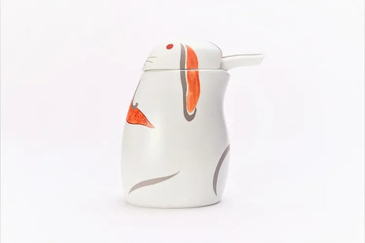 ARITA WARE SOY SAUCE DISPENSER WITH “NISHIKI RABBIT” DESIGN (KOURAKU KILN)