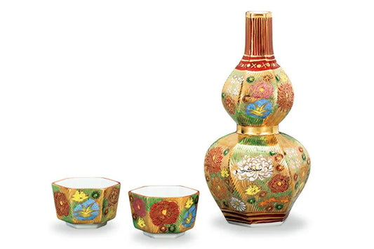 KUTANI JAPANESE SAKE SET GOLD HANA-ZUME /KOYO KLIN
