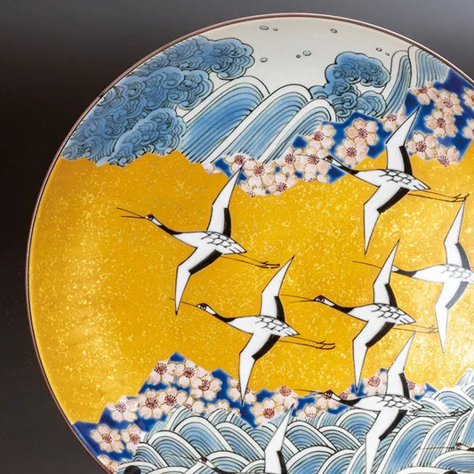 KUTANI WARE DECORATIVE PLATE THOUSAND CRANES /MASATO TANISHITO
