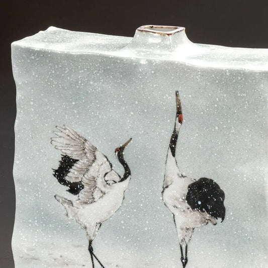 KUTANIWARE FLOWER VASE CRANES DANCING IN SNOW/TOSHITO NAKAMURA