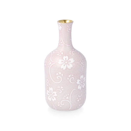 KUTANI WARE WHITE GLAZE CHERRY BLOSSOM - KARAKUSA MON DESIGN, SHIROCHIBU, KINGYOKU NAKADA, JAPANESE CERAMIC PLATE