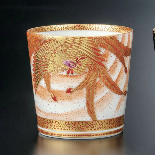KUTANI PORCELAIN SHOCHU CUPS GOLD BROCADE MOTIF OF TWO DIVINE FIGURES/YOSHINORI FUKUDA