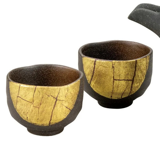 KUTANI WARE SAKE SET GOLD LEAF DECORATION
