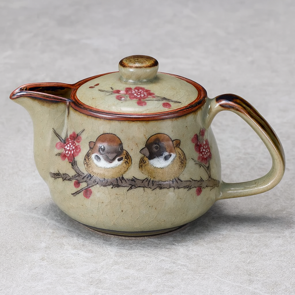 KUTANI WARE TEAPOT SPARROW (SUZUME) WITH STRAINER
