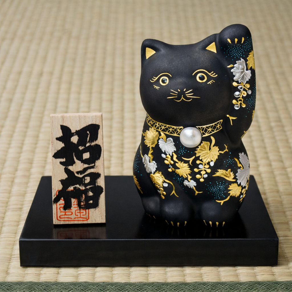 JAPANESE KUTANI WARE MANEKI NEKO LUCKY CAT