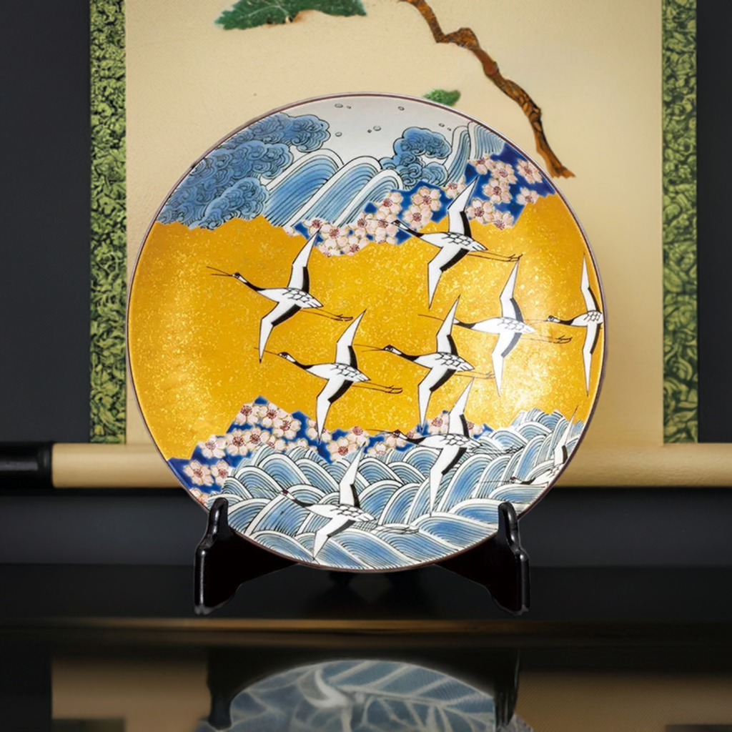 KUTANI WARE DECORATIVE PLATE THOUSAND CRANES /MASATO TANISHITO