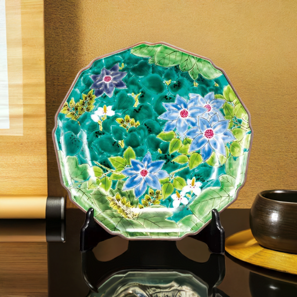 KUTANI WARE DECORATIVE PLATE EARLY SUMMER FIELDS /MINORU KAWADA