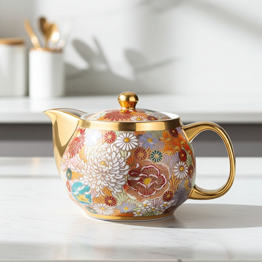 KUTANI JAPANESE TEA POT GOLD HANA-ZUME