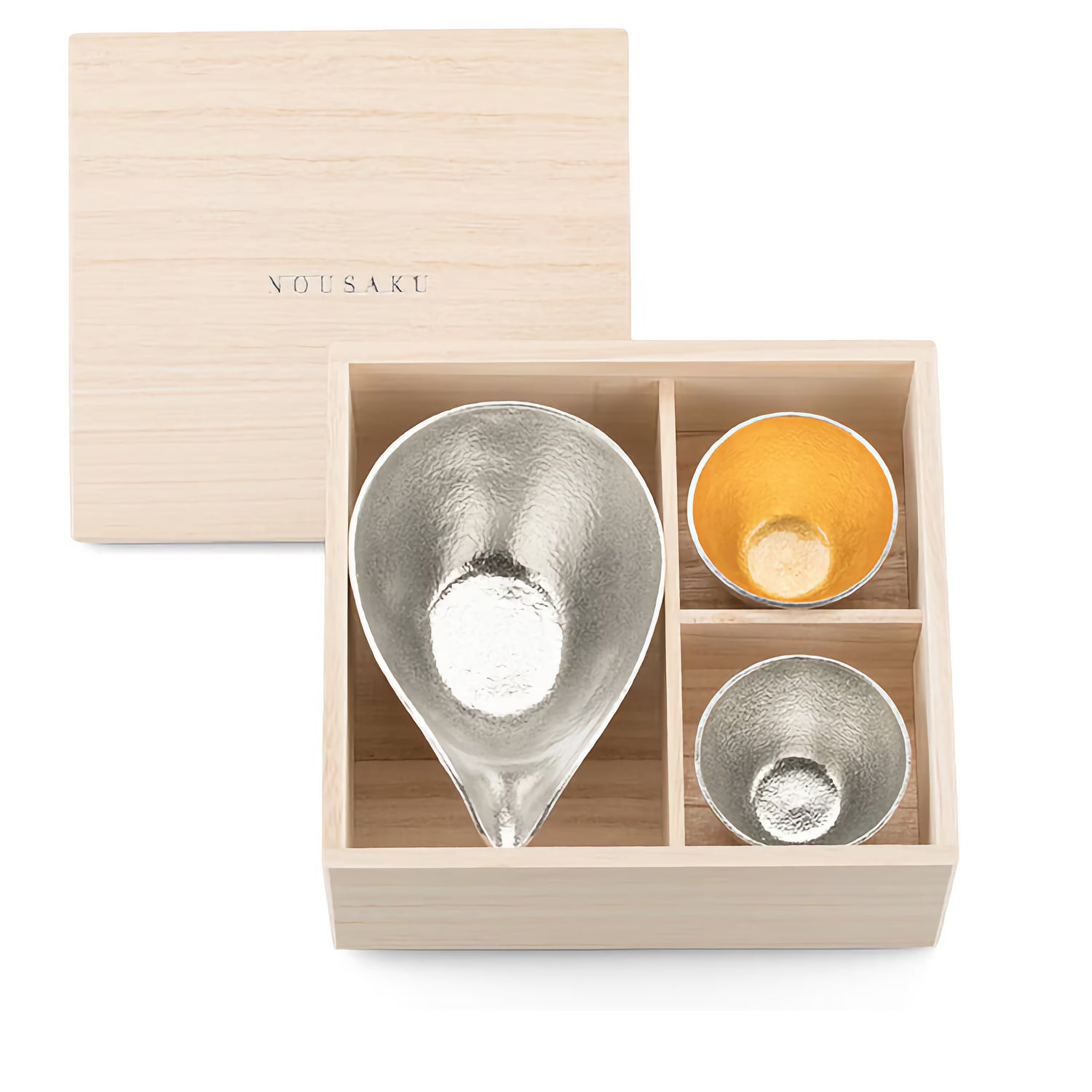 NOUSAKU JAPANESE KATAKUCHI (LARGE) & GUINOMI TIN AND GOLD LEAF SET (PAULOWNIA BOX WITH CORD FASTENING