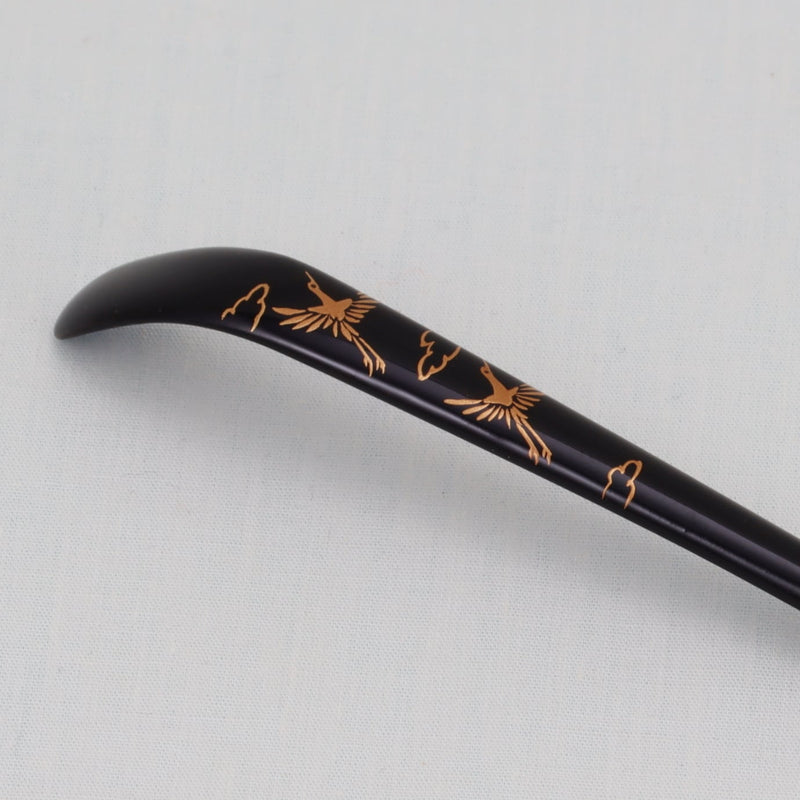 WAJIMA LACQUERWARE CHASHAKU CRANE MAKIE DESIGN, TRADITIONAL JAPANESE TEA CEREMONY SPOON