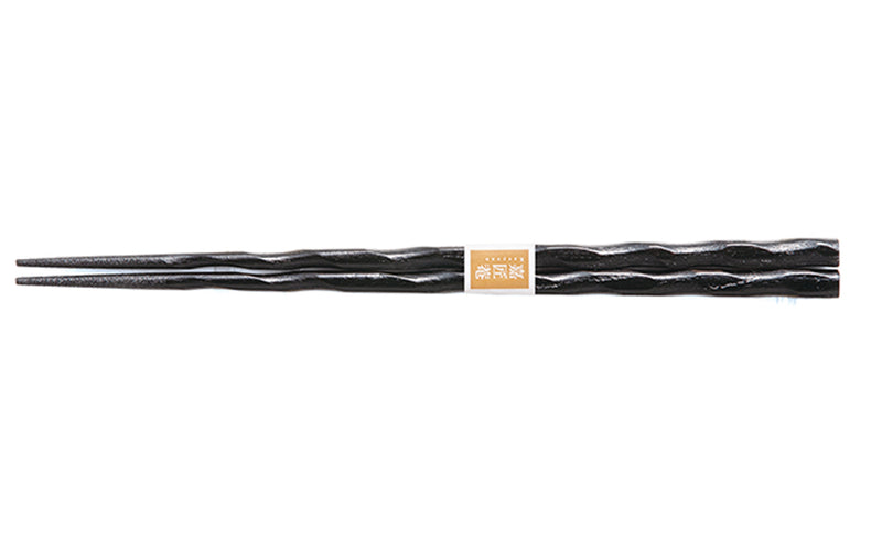 YAMANAKA LACQUERARE - KEYAKI SPIRAL CHOPSTICKS – BLACK FINISH (NON-SLIP) 23CM