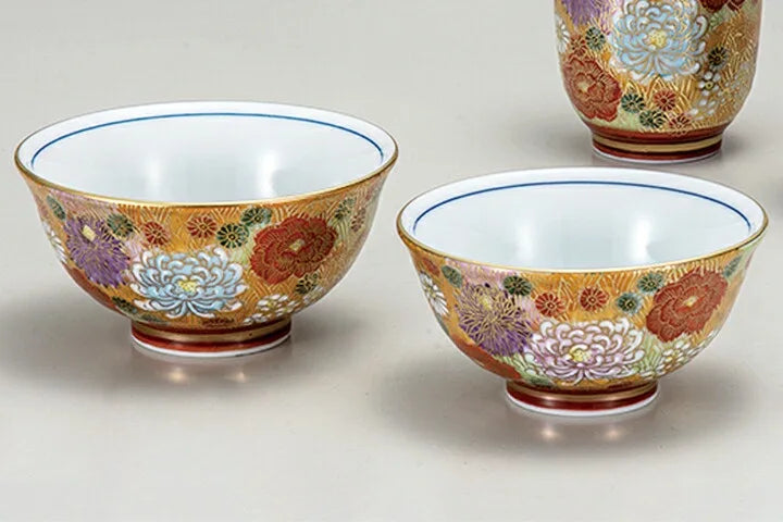 KUTANI WARE PAIR RICE BOWL SET (MUKUZOROI) HANAZUME DESIGN