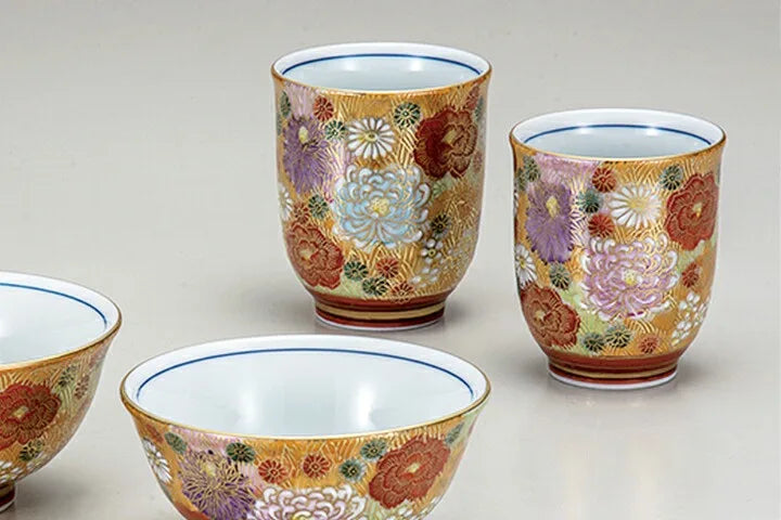 KUTANI WARE PAIR RICE BOWL SET (MUKUZOROI) HANAZUME DESIGN