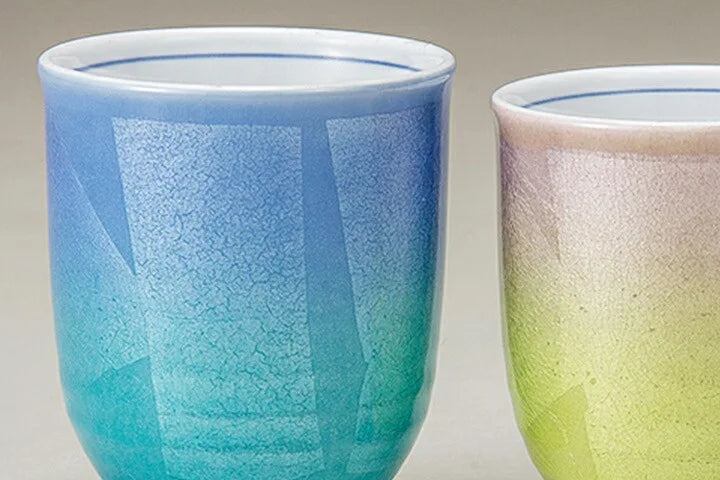 KUTANI WARE YUNOMI PAIR – TWO-TONE SILVER GLAZE (GIFT BOX)