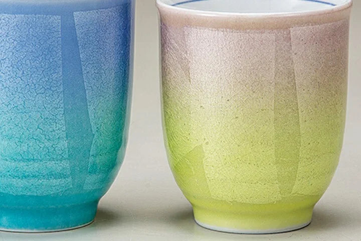 KUTANI WARE YUNOMI PAIR – TWO-TONE SILVER GLAZE (GIFT BOX)