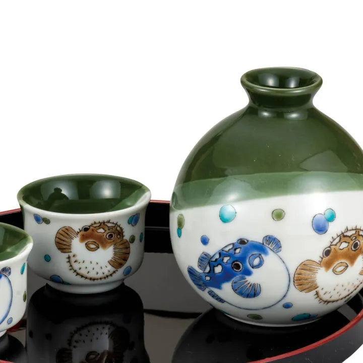 KUTANI JAPANESE SAKE SET FUGU & HARISENBON (WITH TRAY)