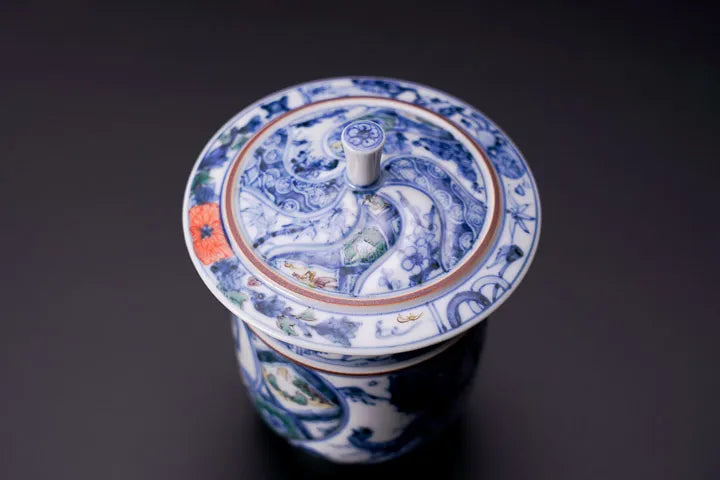 KUTANI JAPANESE LIDDED YUNOMI – IROE SHONZUI /CYOZA YAMAMOTO