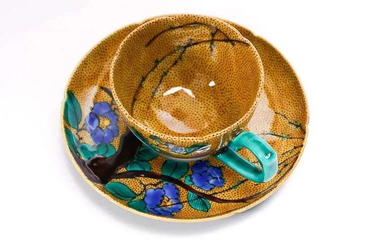 KUTANI WARE CUP & SAUCER COFFEE CUP YOSHIDAYA  /TAMEKICHI MITSUI