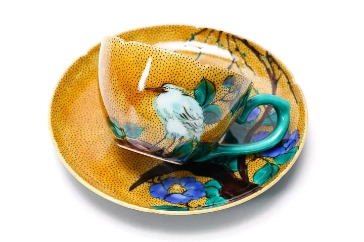 KUTANI WARE CUP & SAUCER COFFEE CUP YOSHIDAYA  /TAMEKICHI MITSUI