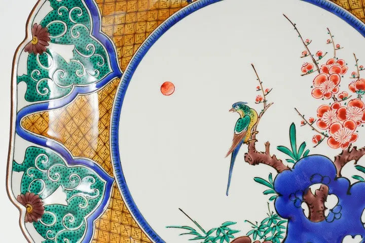 KUTANI WARE DECORATIVE PLATE SHOCHIKUBAI NI BIRD / TAMEKICHI MITSUI