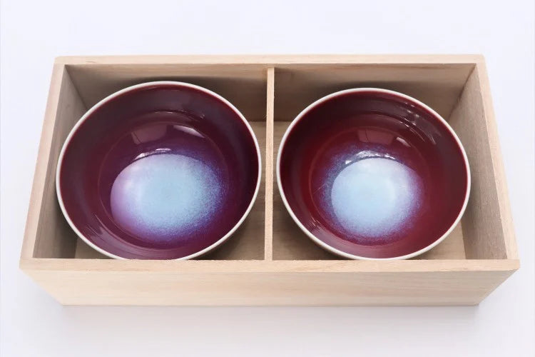 ARITA WARE RICE BOWL SET “SHINSYA” COPPER RED BY SHINEMON KILN – WOODEN BOX