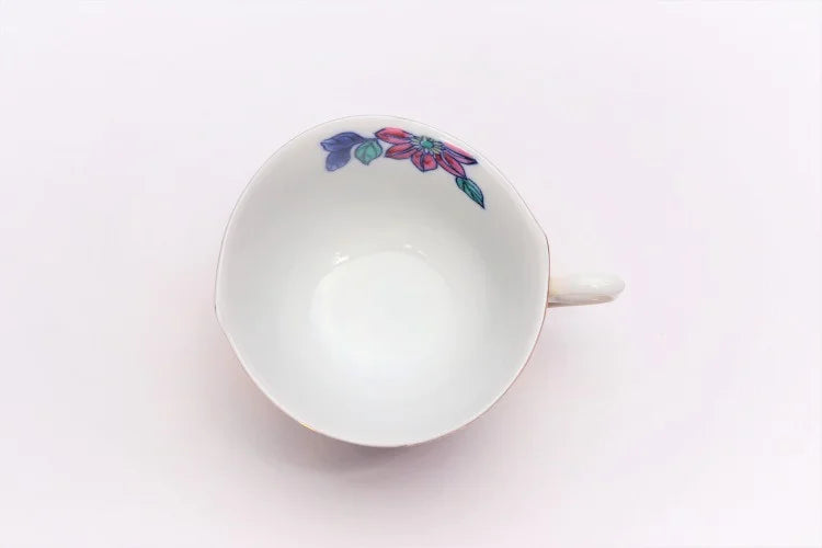KINRYU KILN ARITA GOLD DECORATION TETSUSEN FLOWER COFFEE CUP (WITH WOODEN BOX)