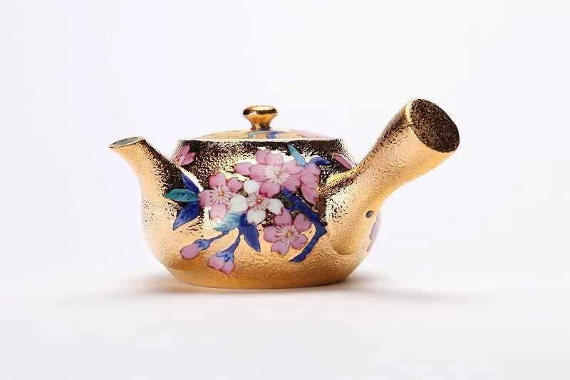 KINRYU KLIN ARITA GOLD-GILDED CHERRY BLOSSOMS TEA SET WITH WOODEN BOX