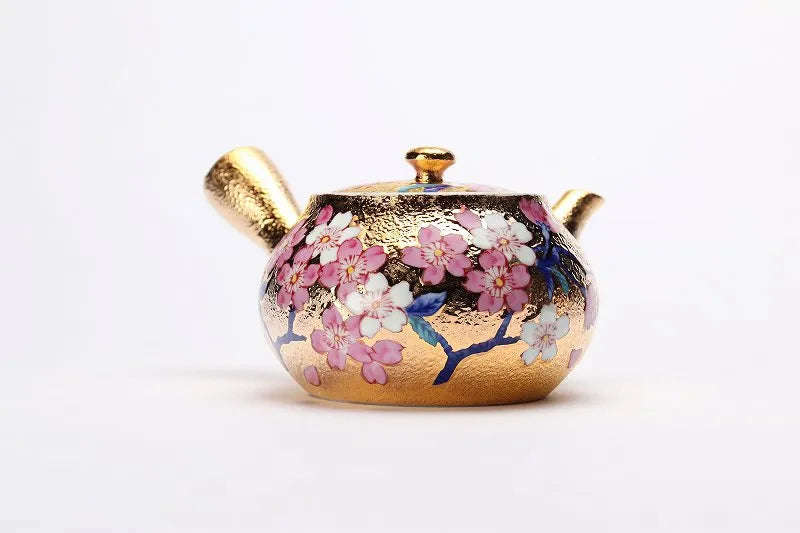 KINRYU KLIN ARITA GOLD-GILDED CHERRY BLOSSOMS TEA SET WITH WOODEN BOX