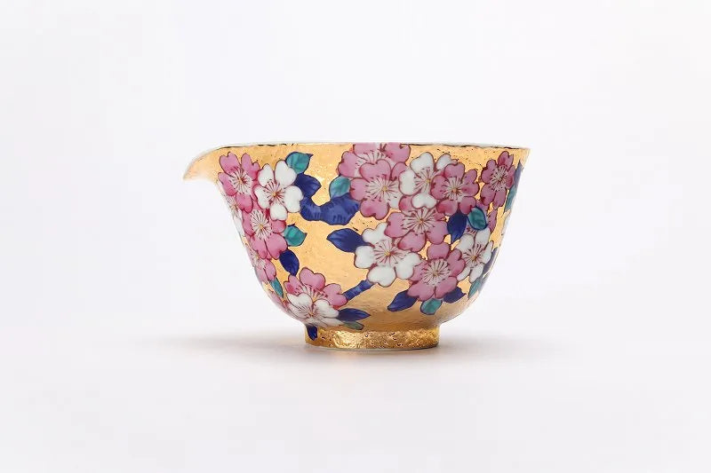 KINRYU KLIN ARITA GOLD-GILDED CHERRY BLOSSOMS TEA SET WITH WOODEN BOX
