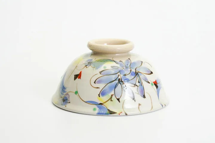 KUTANI WARE SET OF RICE BOWLS - SAIKA (COLORFUL FLORAL DESIGN), KOKUZOU KILN, JAPANESE CERAMIC BOWLS