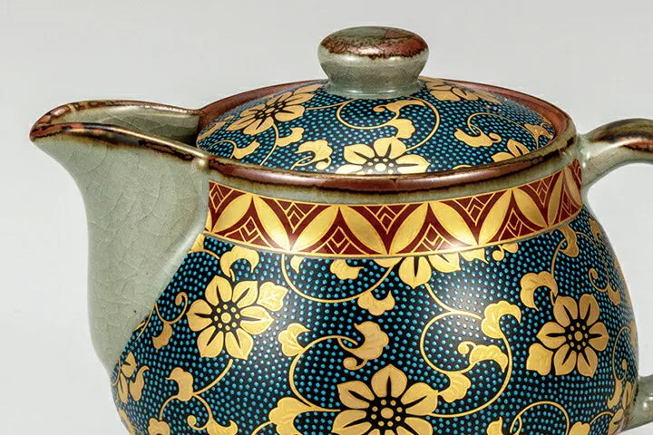 KUTANI JAPANESE TEA POT AOCHIBU TESEEN(WITH NETTED DESIGN)