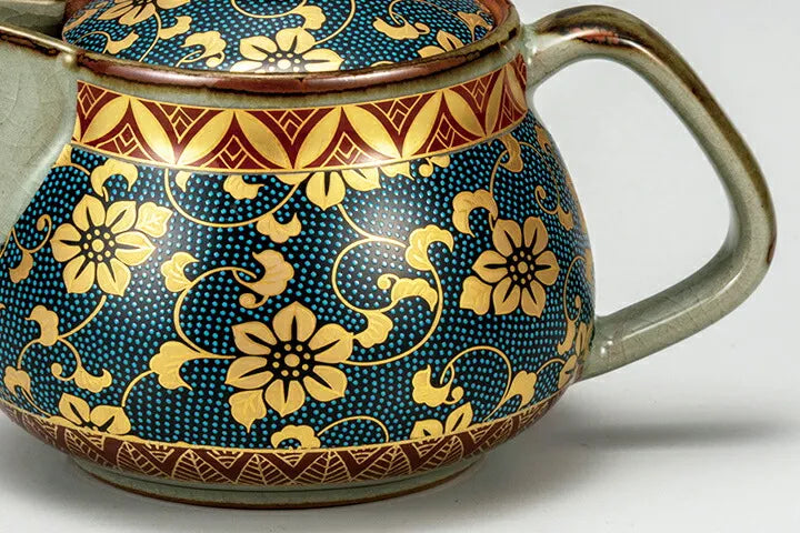 KUTANI JAPANESE TEA POT AOCHIBU TESEEN(WITH NETTED DESIGN)