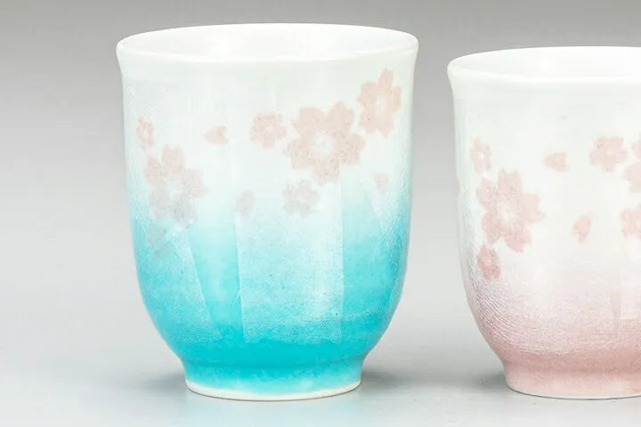 KUTANI WARE “SILVER SAKURA” YUNOMI TEA CUP PAIR (IN PRESENTATION BOX)