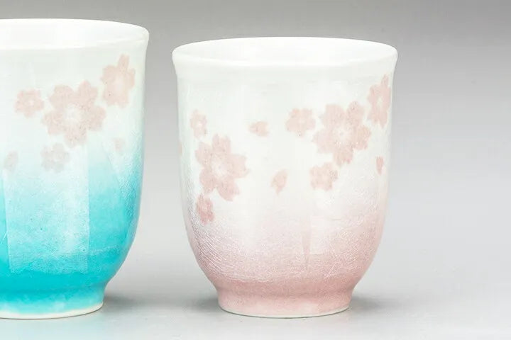 KUTANI WARE “SILVER SAKURA” YUNOMI TEA CUP PAIR (IN PRESENTATION BOX)