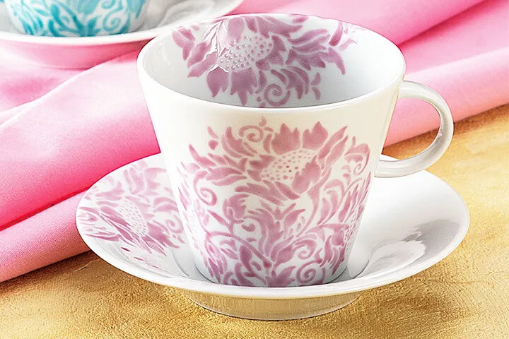 KUTANI JAPANESE PAIR COFFEE CUP SUNFLOWER PATTERN