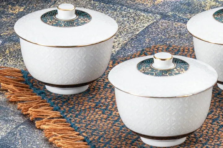 KUTANI JAPANESE TEA SET LIDDED TEA SET WHITE SHIPPŌ
