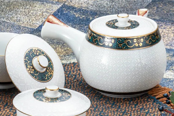KUTANI JAPANESE TEA SET LIDDED TEA SET WHITE SHIPPŌ
