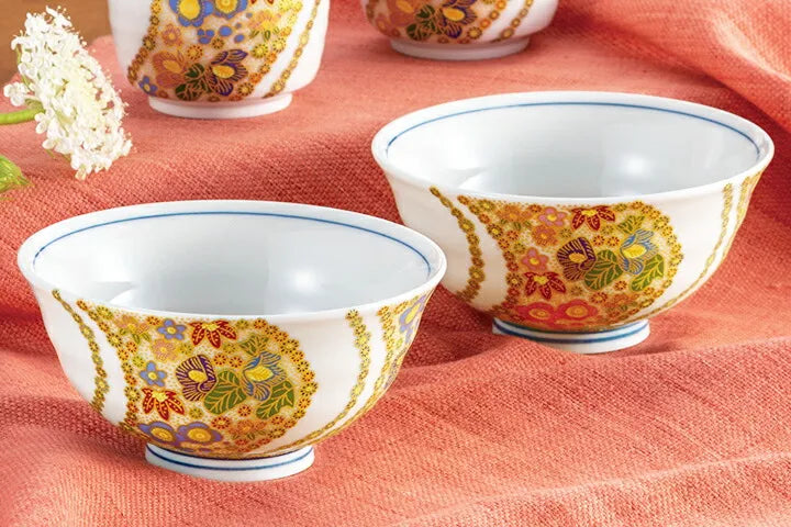KUTANI WARE MUTSUZOROI TEA CUP SET – KYOKUSUI HANAZUME DESIGN (GIFT BOX INCLUDED)