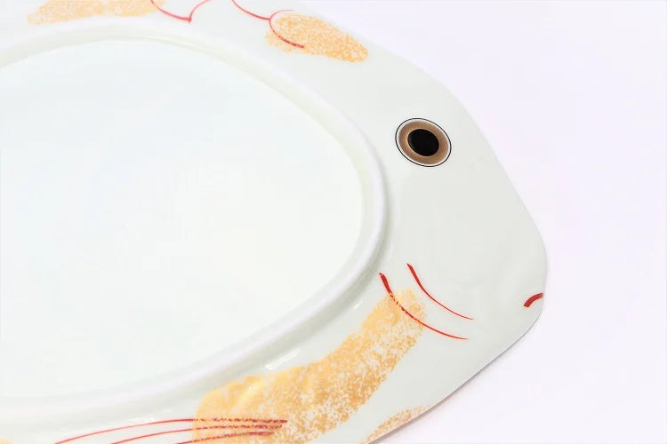 JAPANESE ARITA WARE"TAI-SHAPED LARGE SERVING PLATE" NISHIKI GOLD TATAKI FINISH / KOURAKU KILN