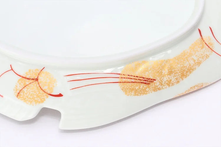 JAPANESE ARITA WARE"TAI-SHAPED LARGE SERVING PLATE" NISHIKI GOLD TATAKI FINISH / KOURAKU KILN