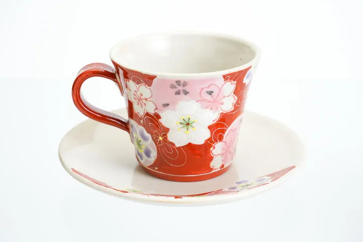 KUTANI WARE CUP & SAUCER YUME-YOI SAKURA (PINK) /KOKUZOU KLIN