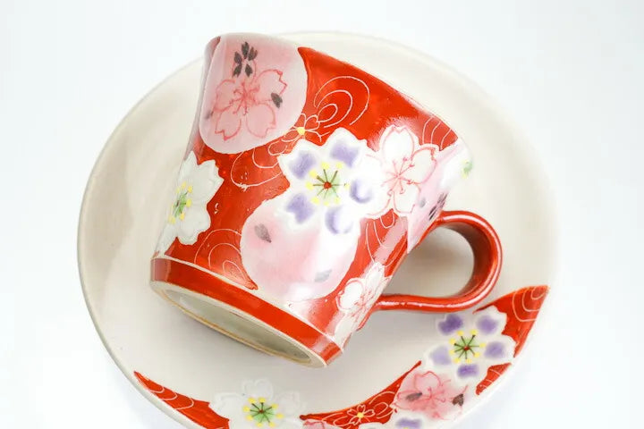 KUTANI WARE CUP & SAUCER YUME-YOI SAKURA (PINK) /KOKUZOU KLIN