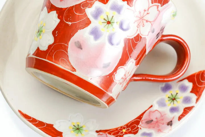 KUTANI WARE CUP & SAUCER YUME-YOI SAKURA (PINK) /KOKUZOU KLIN