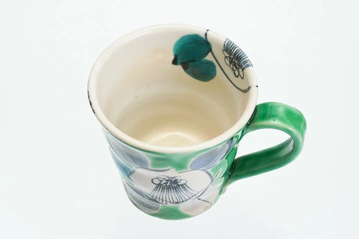 KUTANI JAPANESE MUG CUP KOZOME TUBAKI GREEN /KOKUZOU KLIN