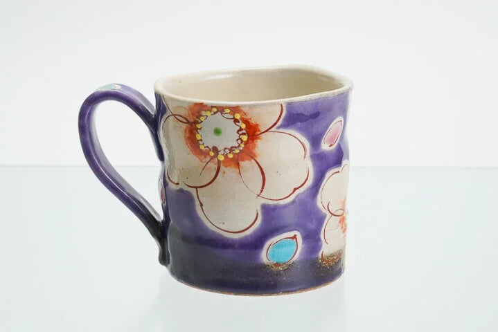 KUTANI WARE MUG CUP VIOLET FLOWER ULALA /KOKUZOU KLIN