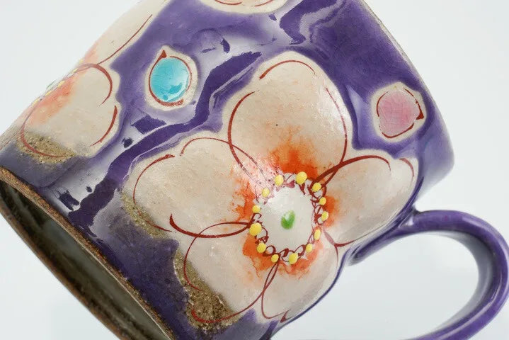 KUTANI WARE MUG CUP VIOLET FLOWER ULALA /KOKUZOU KLIN
