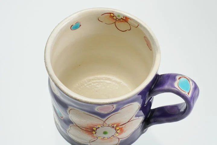 KUTANI WARE MUG CUP VIOLET FLOWER ULALA /KOKUZOU KLIN