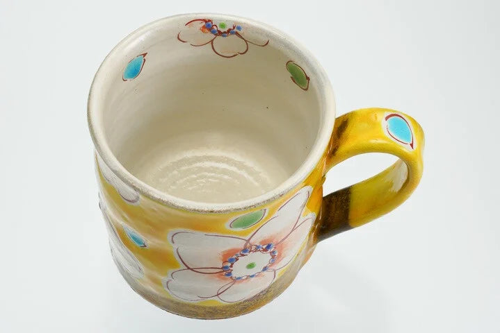 KUTANI WARE MUG CUP YELLOW FLOWER ULALA /KOKUZOU KLIN