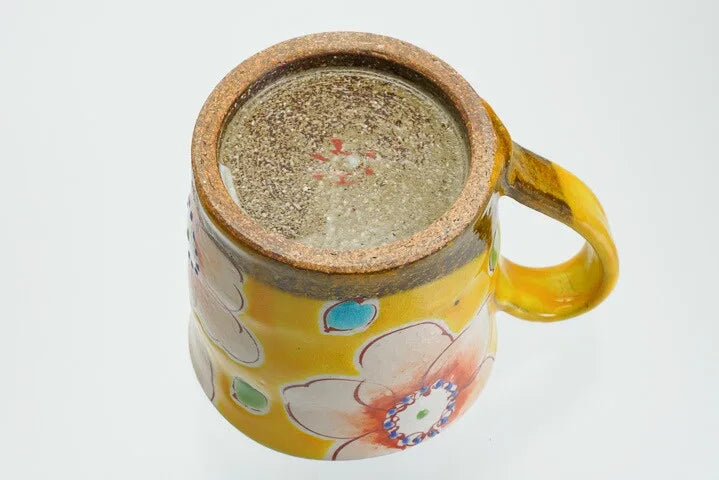 KUTANI WARE MUG CUP YELLOW FLOWER ULALA /KOKUZOU KLIN